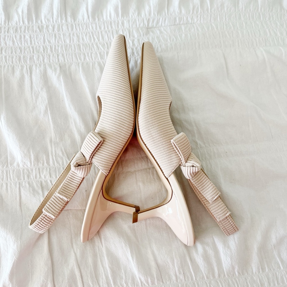 NWT AMAZON Light Beige Bow Slingback Heels Size 9